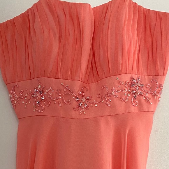 “Mori Lee” Chiffon Coral Dress - Picture 3 of 5